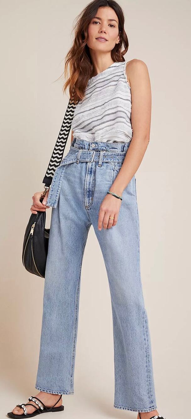 Agolde High Rise Tie Waist Organic Cotton Denim Jean Light Wash Blue Size 24